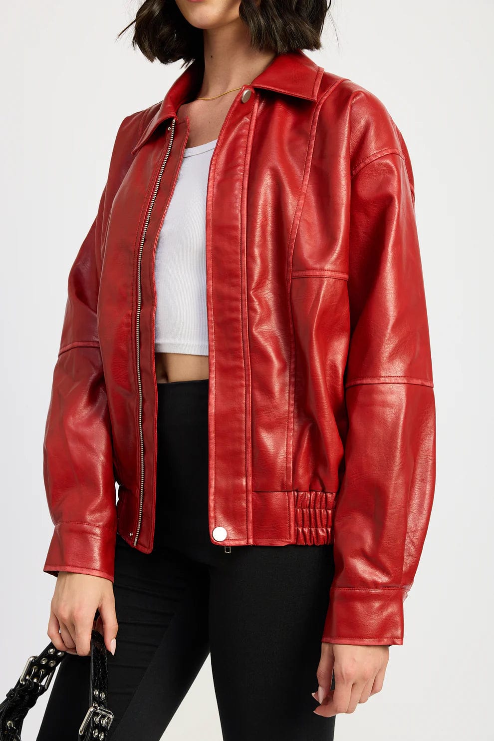 EMORY PARK OUTERWEAR Vintage Effect Vegan Leather Bomber