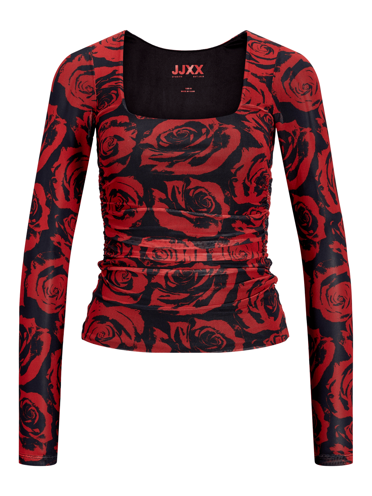 JJXX tops Red Rose / XS Rosa Saga Print Mesh Long Sleeve